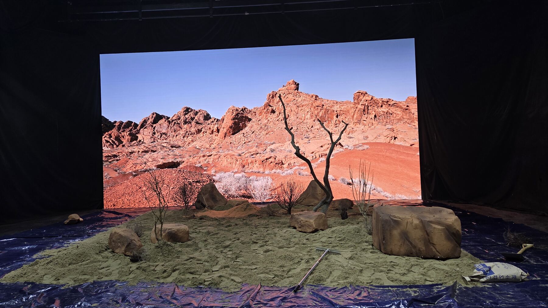 Digital LED backdrop wall displaying a landscape scene