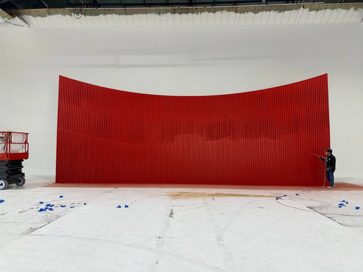 Large-scale curved set wall, freshly finished