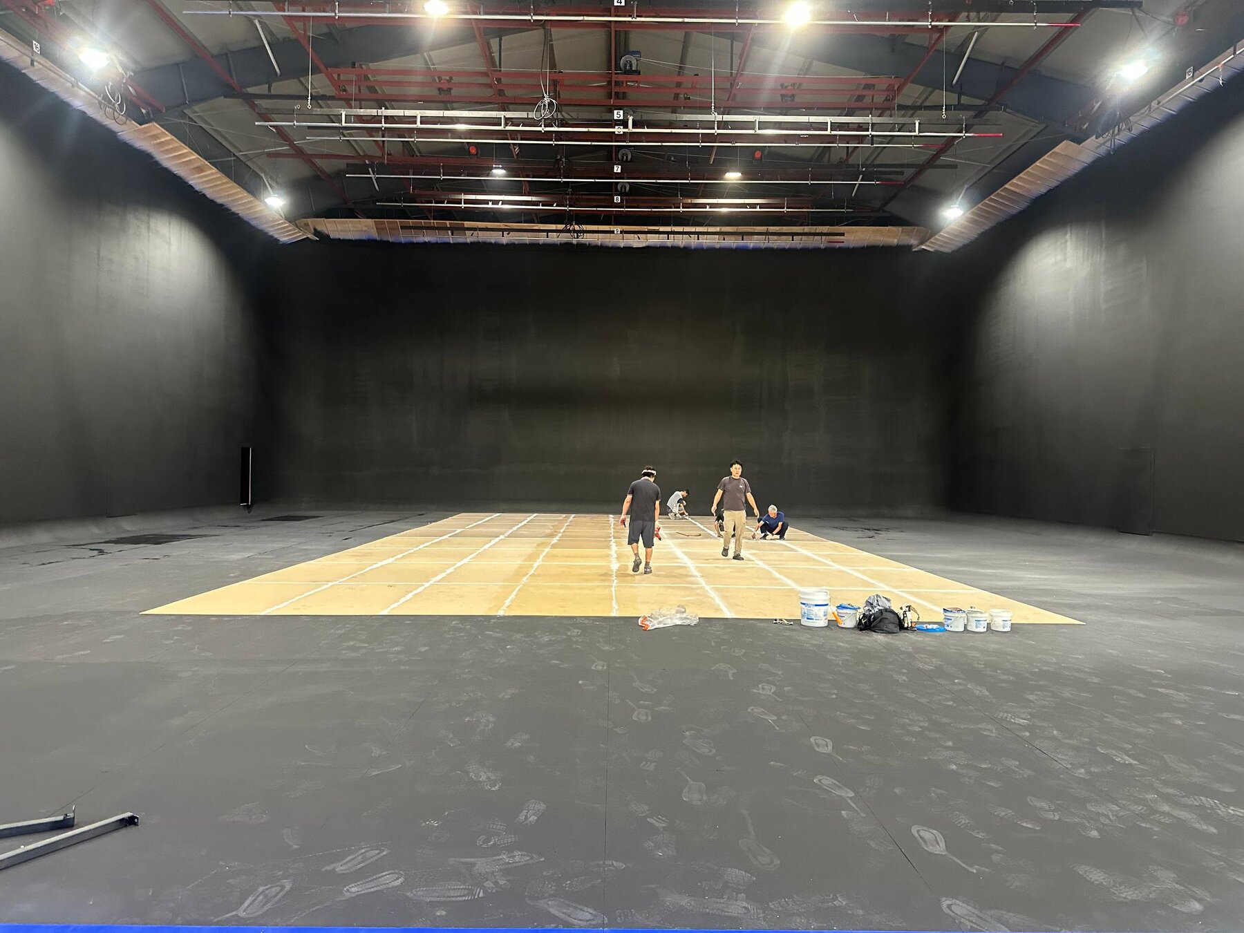 Freshly painted black soundstage walls